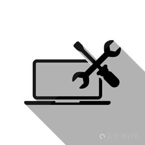 筆記本電腦維修服務(wù). 黑色物體,白色背景有長陰影